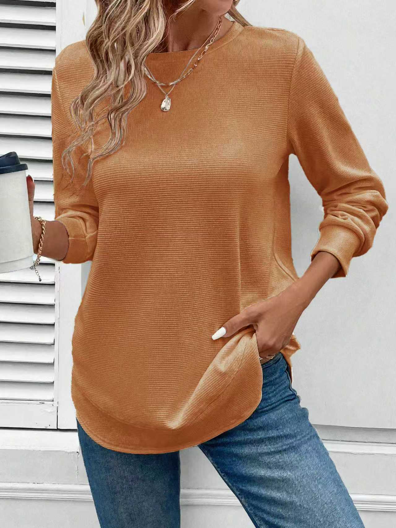 Women's Solid Color Round Neck Loose Stylish Sweatshirt