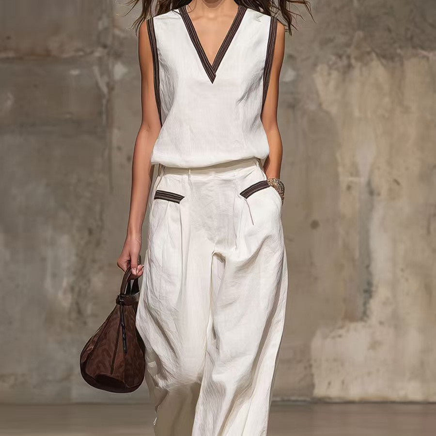 Solid-color Casual Comfortable Minimalist Linen Two-piece Set