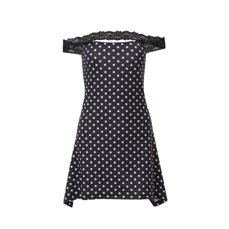 Fashion Dot Sexy Off-neck Pure Lace Slim Dress