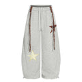 Starry Embroidery Fleece Lined Casual Pants For Women Loose Fit Trousers