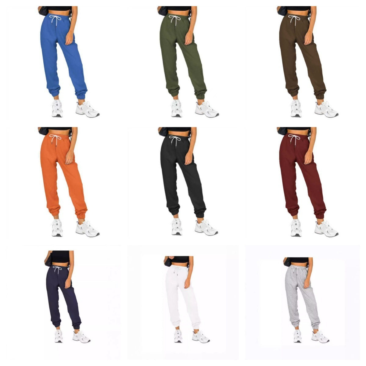 Women's Waist Belt Pocket High Waist Ankle-tied Solid Color Casual Pants