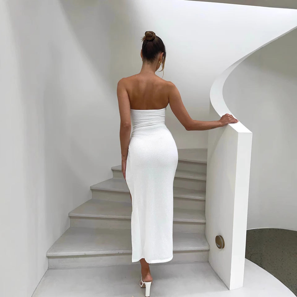 Rope-strapped Tube Top Split-back Maxi Dress