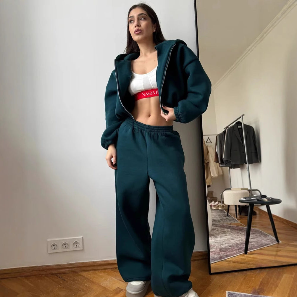 Casual Set Long-sleeve Zip-up Cardigan Hoodie