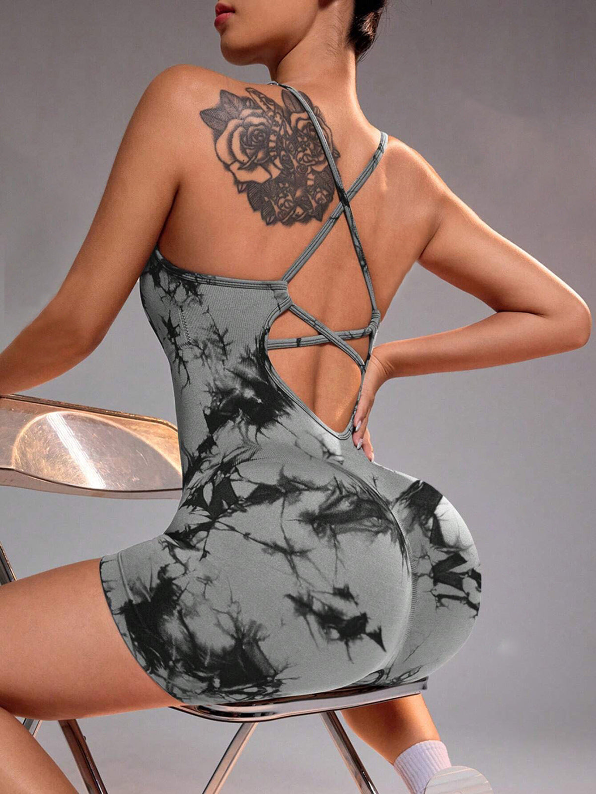 Seamless Sports Jumpsuit With Cross Exposed Back, Quick Drying, Sexy Suspender, Fitness Outerwear, Yoga Suit