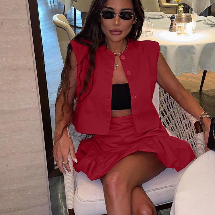 Sleeveless Shirt Vest Top Fishtail Skirt Two-piece Set