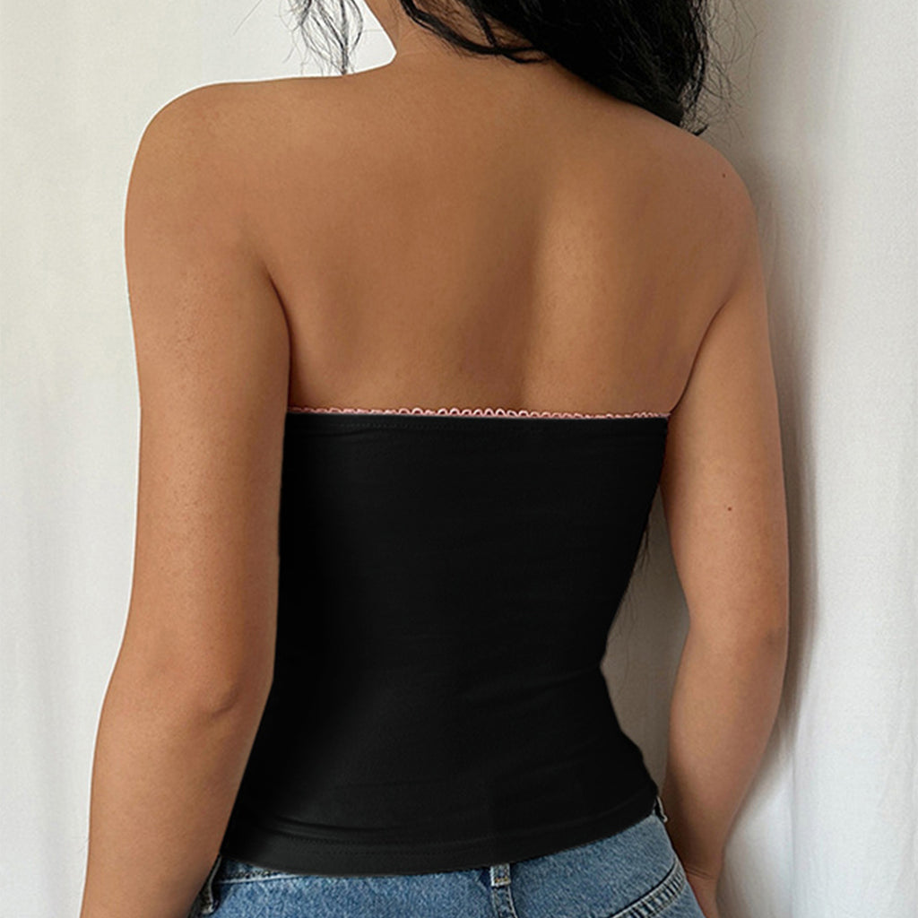 Contrast Color Lace Stitching Tube Top Vest Slim Top