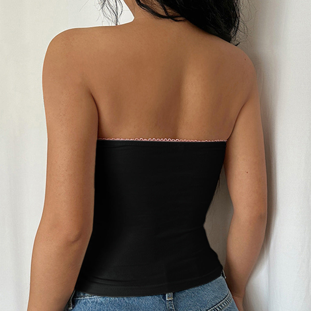 Contrast Color Lace Stitching Tube Top Vest Slim Top