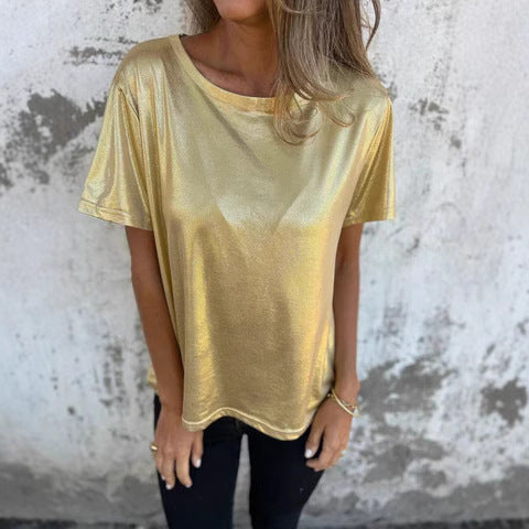 Loose Fit Round Neck Solid Color Short Sleeve