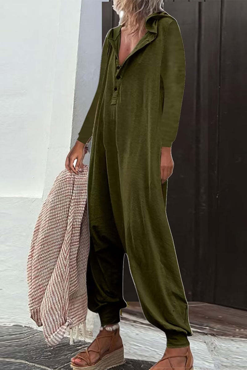 Hooded Side Pocket Long Sleeve Trousers Jumpsuit Baggy Pants