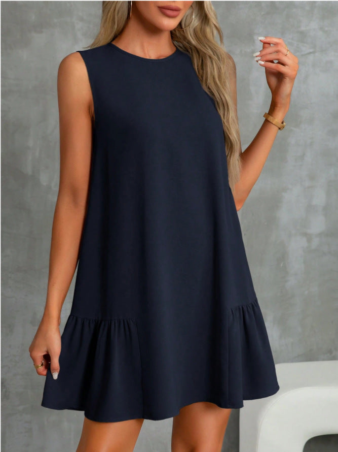 Women's Solid Color Round Neck Sleeveless Vest Dress