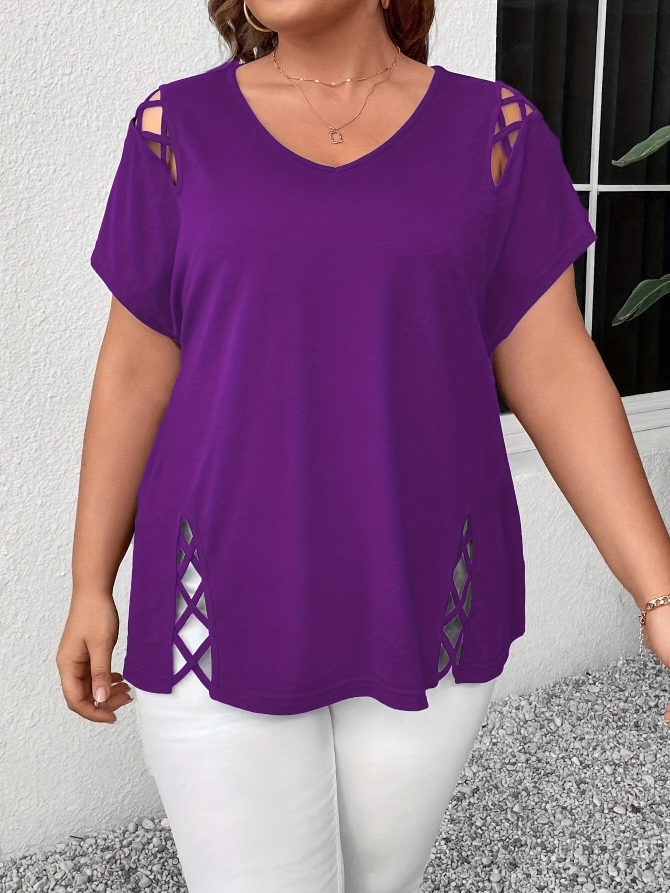 Women's European And American V-neck Cross-strap Short-sleeved T-shirt
