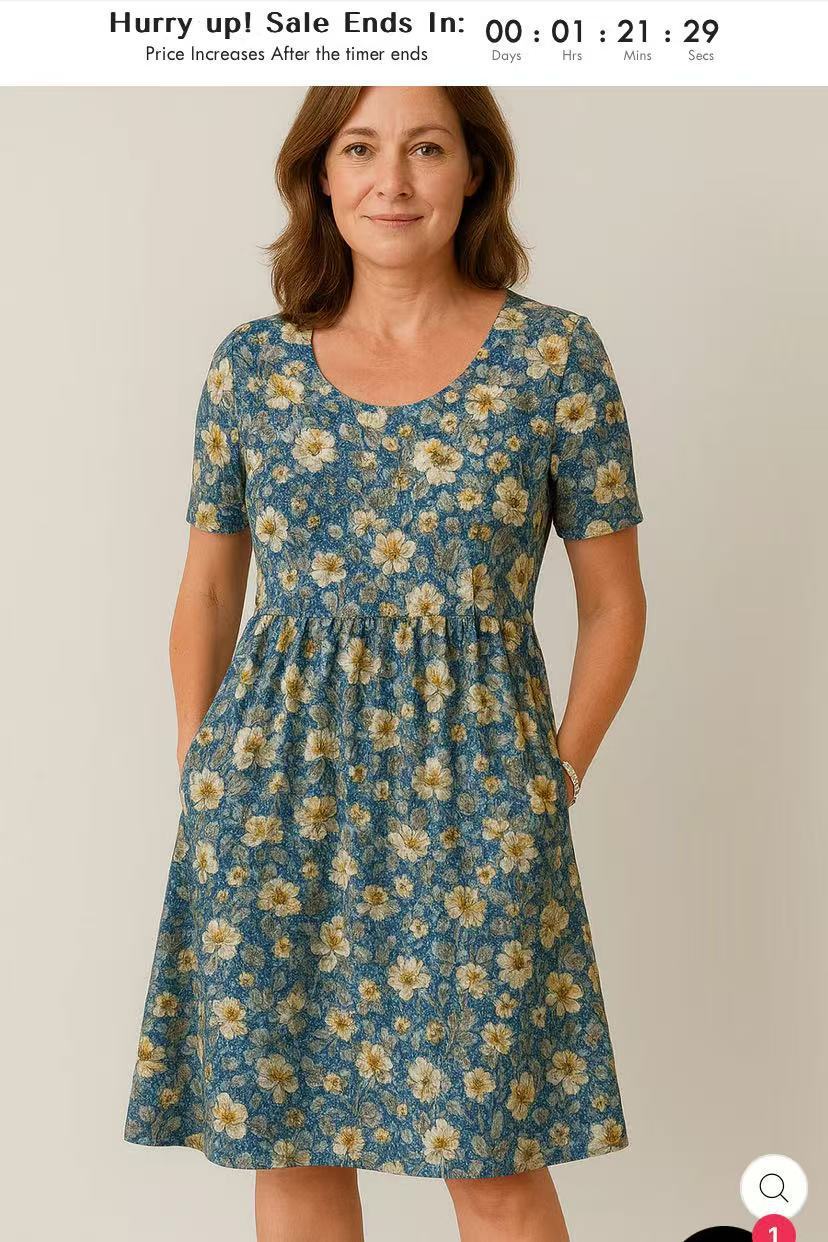 Round Neck Collar T-shirt Short Sleeve Stitching Pocket Skirt