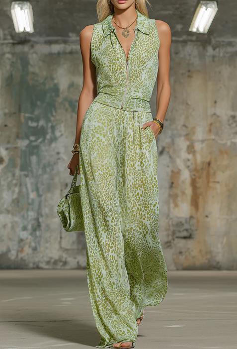 Printed Zip-up Sleeveless Jumpsuit