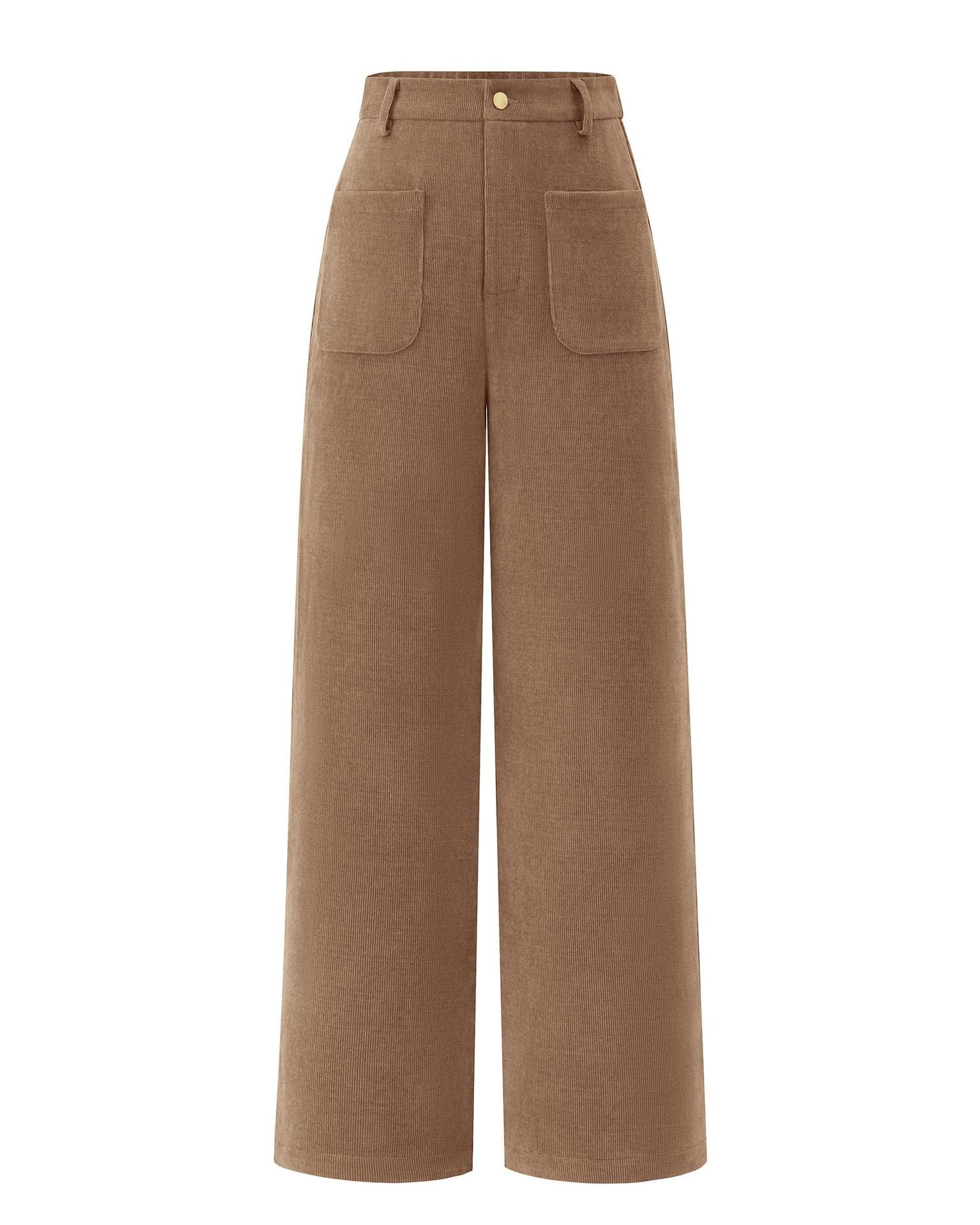 Stretch High Waist Button Wide Leg Pants