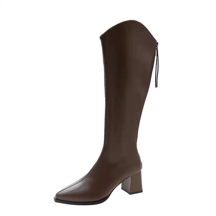 Plus-Size Womens Chunky-Heel Pointed-Toe Mid-Calf Fashion Boots In A Casual Style