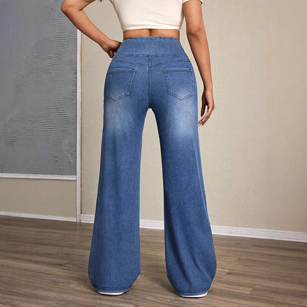 Loose Oversized Retro High-waisted Stretch Denim Wide-leg Pants