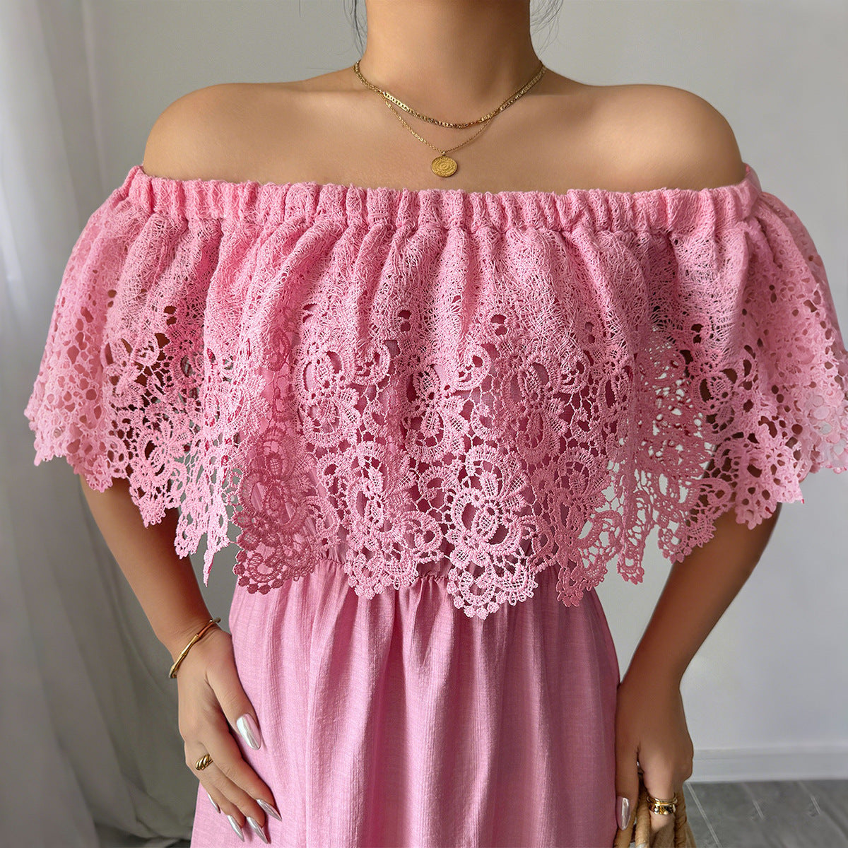 European And American Elegant Style Off-shoulder A- Line Dress