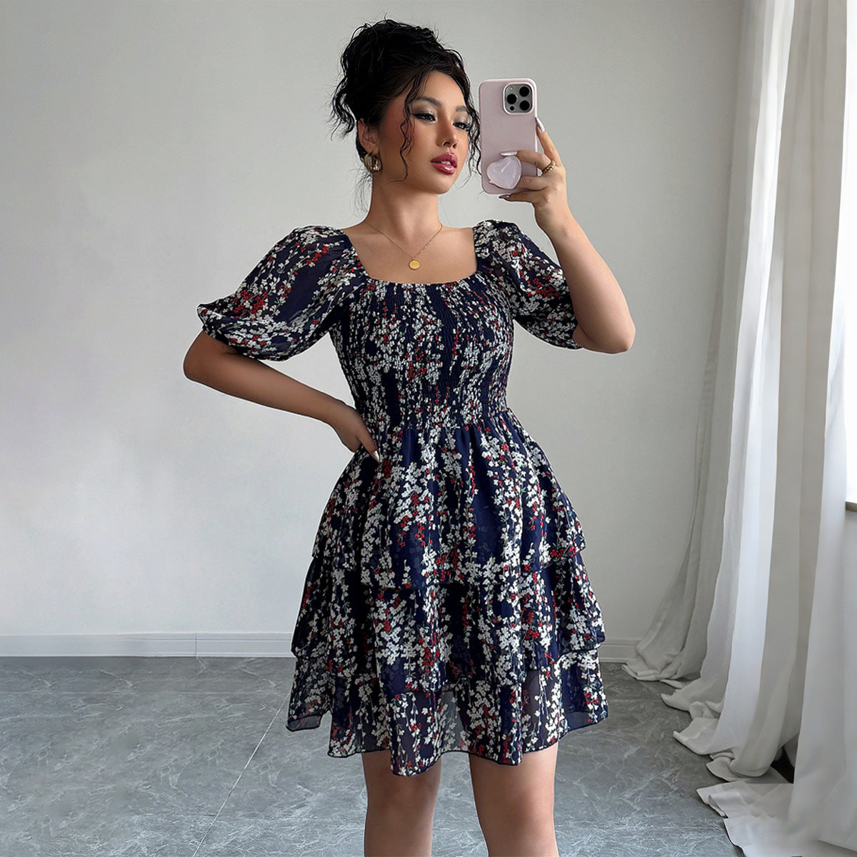 European And American Elegant Floral Cake Dress