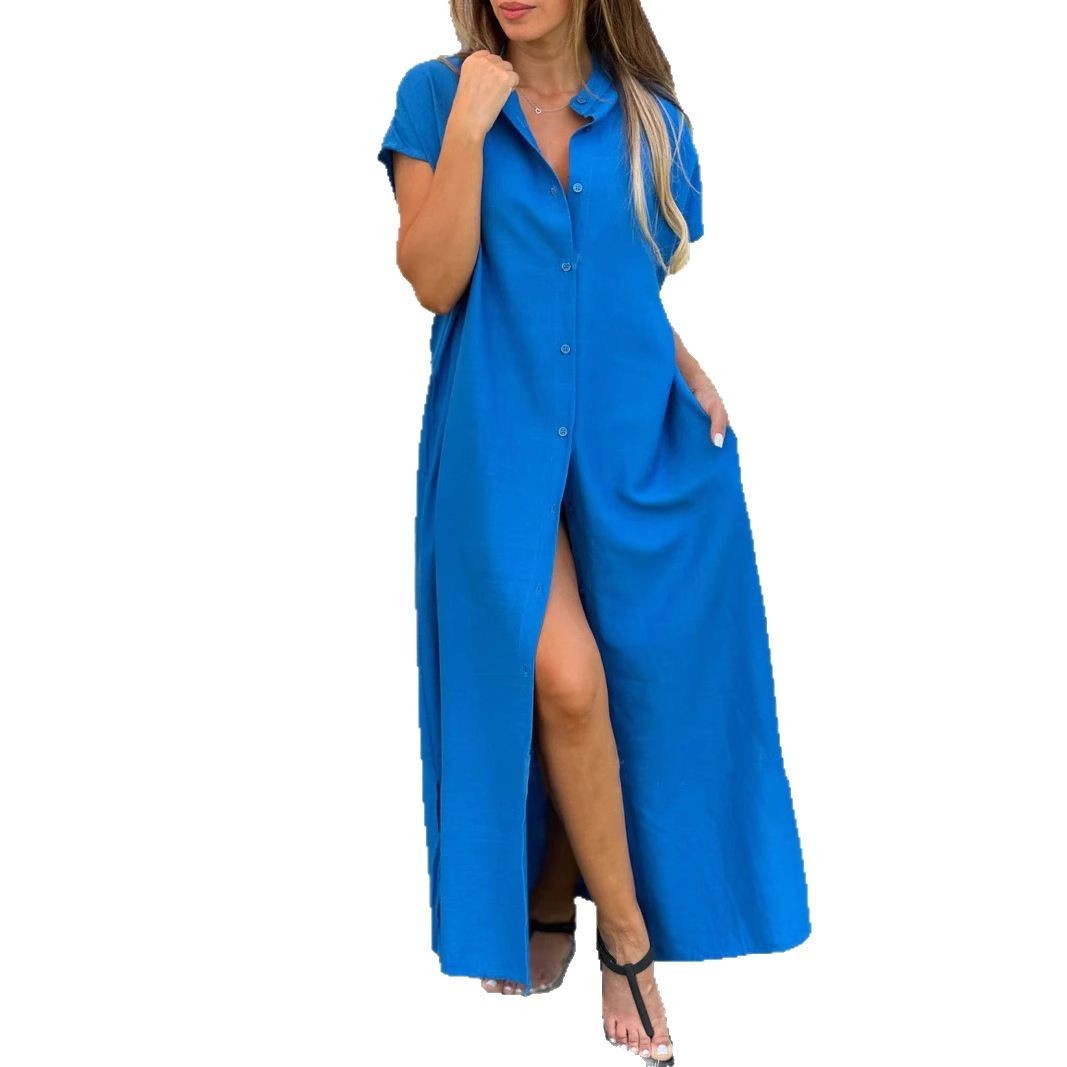 Cotton And Linen Casual Short-sleeved Cardigan Dress