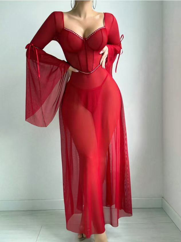 Mesh Split Dress Split Sexy Suit