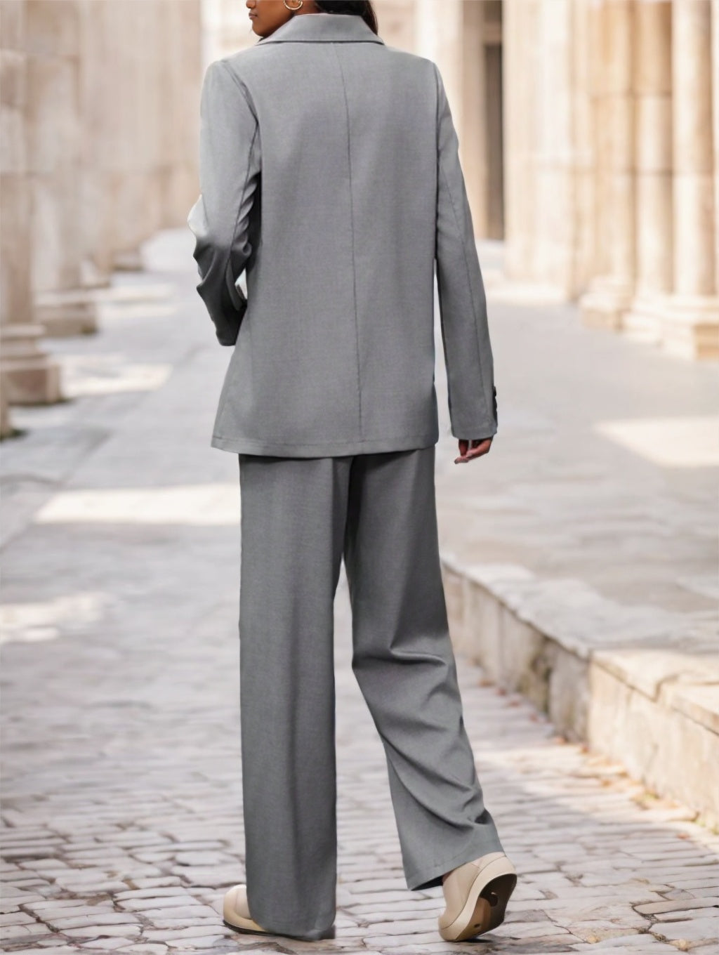 Ladies' Notched Collar Double Button Blazer And Pants Set