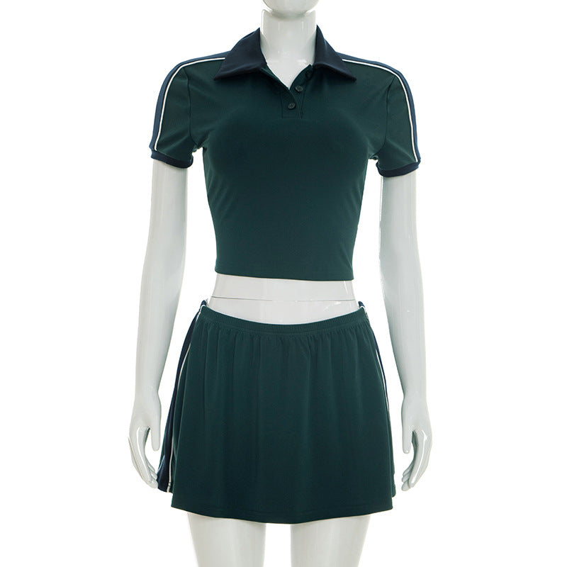 Lapel Collar Shirt And Low-Waist Short Skirt Set