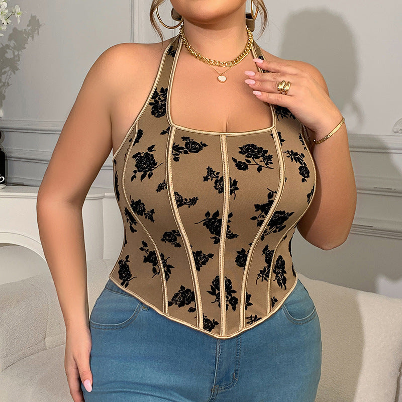 Women's Vintage Printed Halter Spaghetti Straps Top