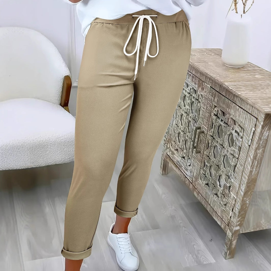 Women's Fashion Belt Lace Up Casual Trousers