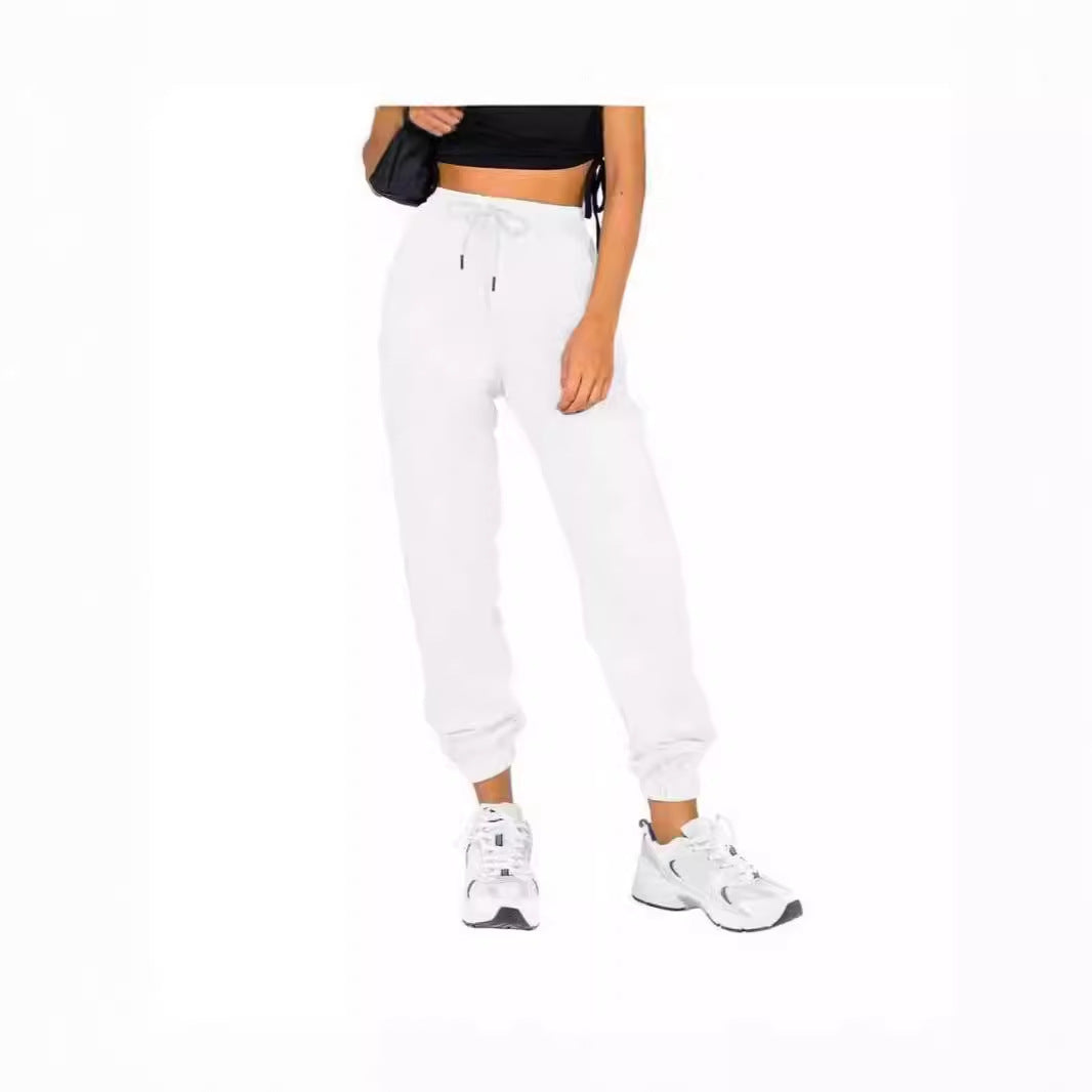 Women's Waist Belt Pocket High Waist Ankle-tied Solid Color Casual Pants