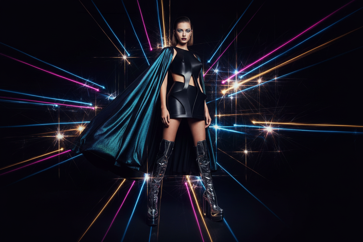 Fashion Model with Shining Lines