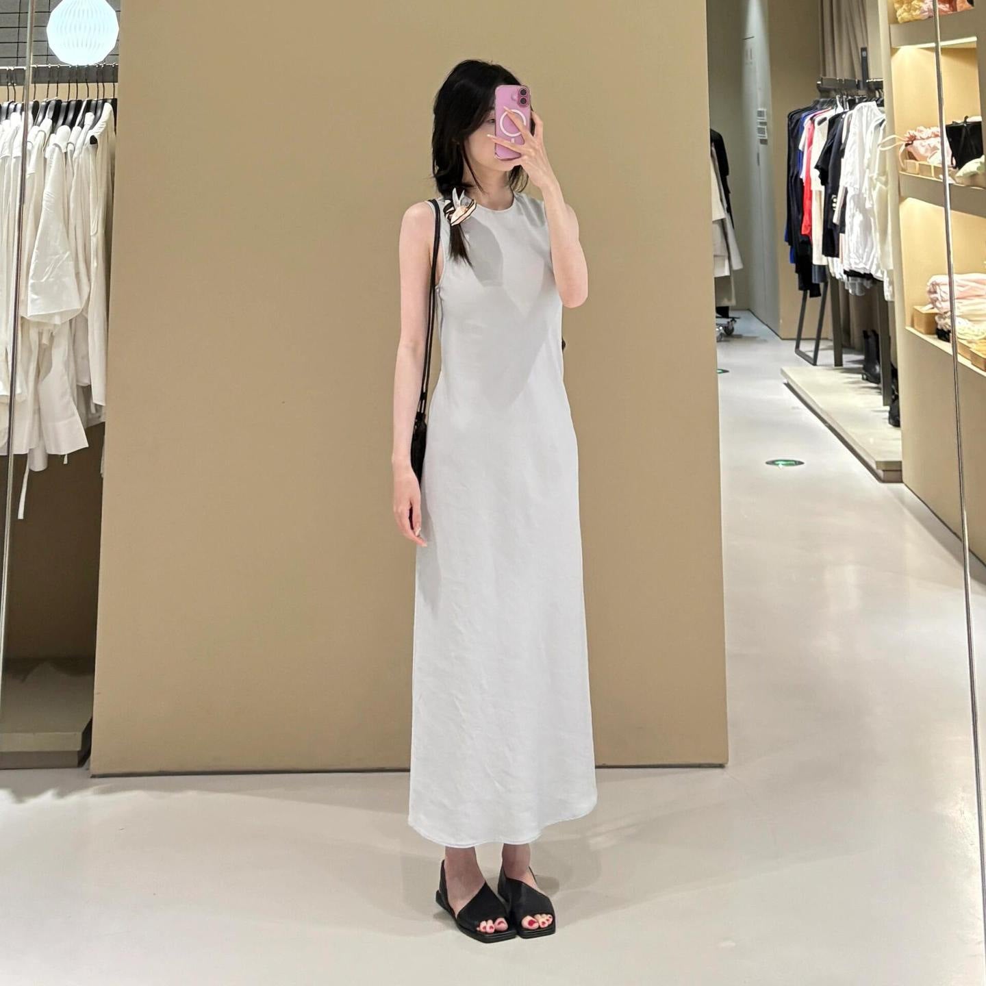 Blue Sleeveless Round Neck Slim Fit Long Dress