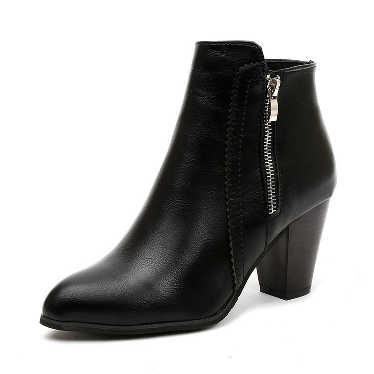 Retro Distressed Chunky Heel Side Zip Ankle Boots For Women