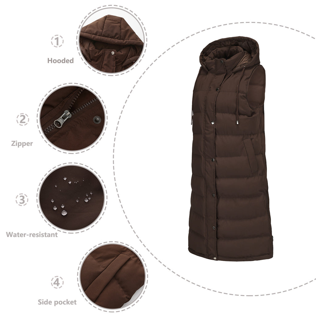 Ladies Hooded Sleeveless Zipper Cotton Padded Thickened