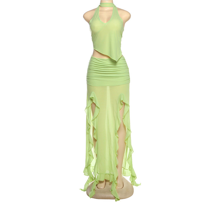 Summer Women's Cropped Vest Skirt Suit