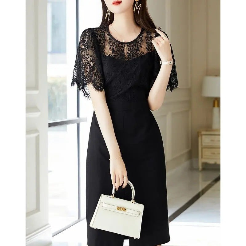 Lace Stitching Mid-length Summer Dress Slimming