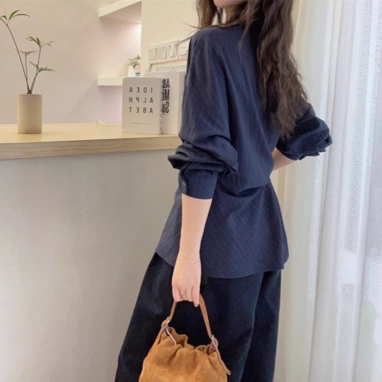 Irregular Strap Waist-cinching Striped Women's Slim-fit Versatile Top