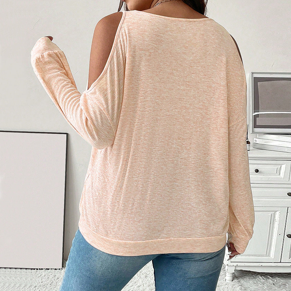 Women's Sexy Off-shoulder V-neck Loose Casual Solid Color Long-sleeved Top