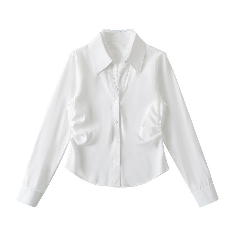 Fake Two-piece Lace Stitching Tight Waist Shirt