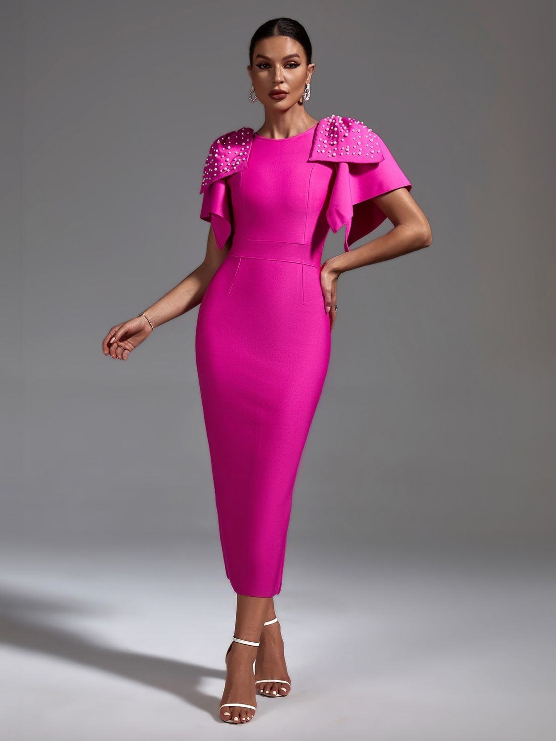 Double Shoulder Bow Slim Fit Dress