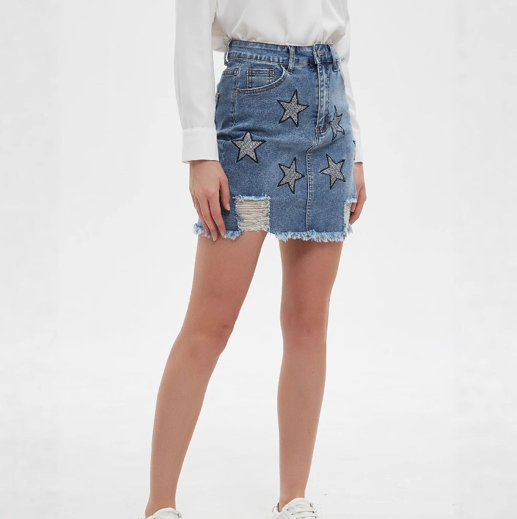 Retro Embroidered Denim Skirt
