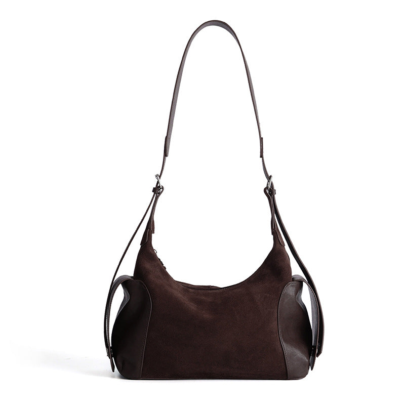 Vintage Boston Bag With Frosted Cowhide And Large Capacity Shoulder Bag