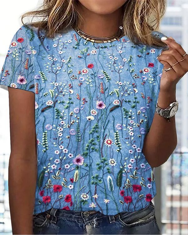 Women's Casual Pattern Digital Printed T-shirt