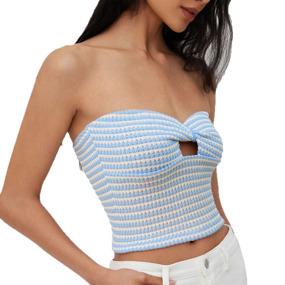 Womens Knot-Detail Hollowed-Out Tube Top With Striped Color-Block Design