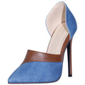 Womens Pointed-toe Denim Patchwork High-heeled Pumps
