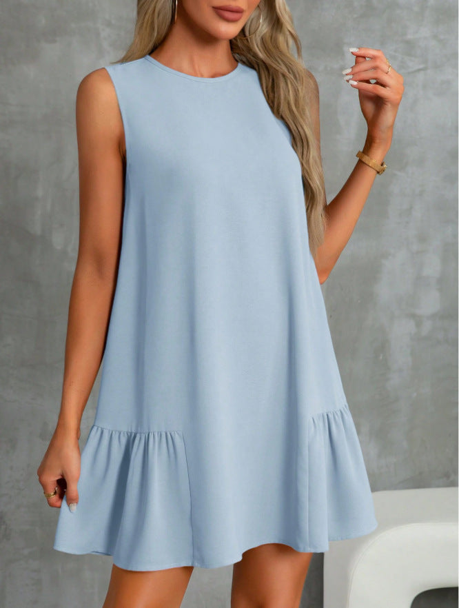 Women's Solid Color Round Neck Sleeveless Vest Dress