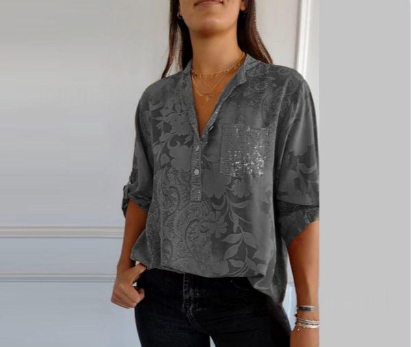Summer New European And American Women's Fashion High-end Temperament Elegant Printed Shirt Top