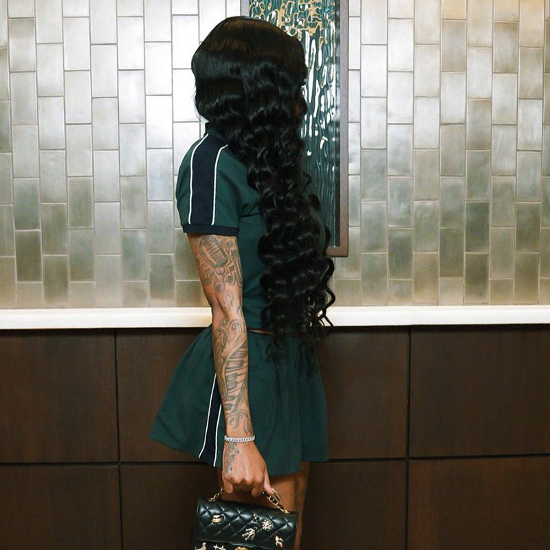 Lapel Collar Shirt And Low-Waist Short Skirt Set