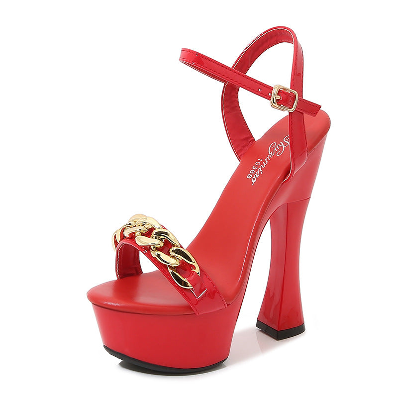 14cm Chunky-Heel Waterproof Platform Summer Ankle-Strap Sexy High Heels