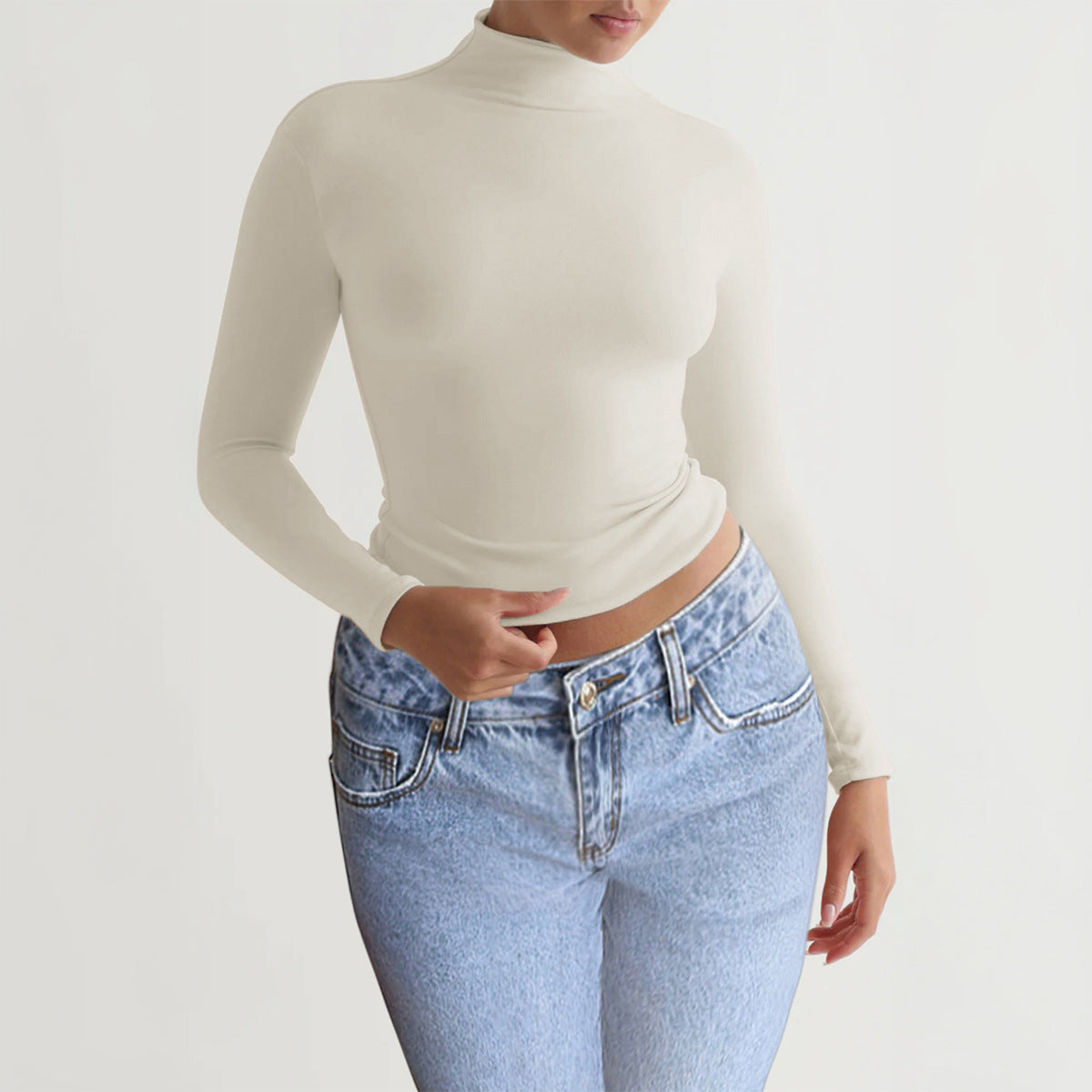 Women's Slim-fit Solid Color Knitted Base Long Sleeve Shirt