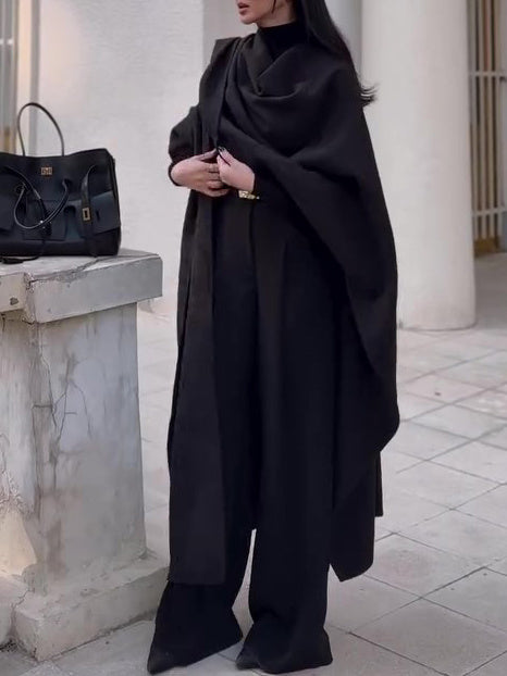 Black Oversized Long Shawl Coat